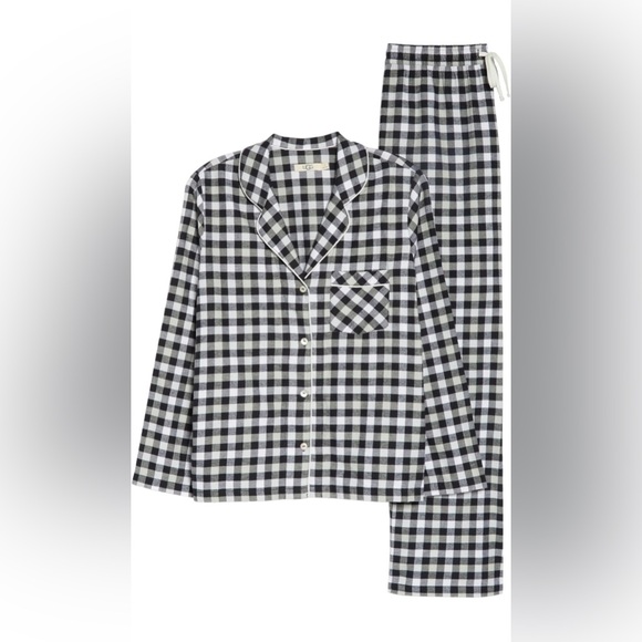 UGG Sz XS Soft woven 100% Cotton pajama set top/pants Black & White plaid - Picture 2 of 4